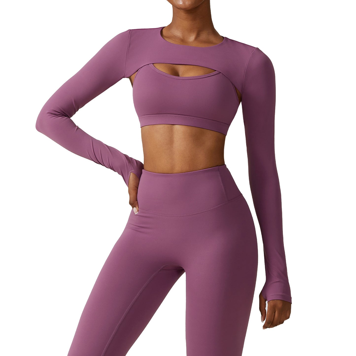 Long Sleeve Crop Nude Feel Workout Set