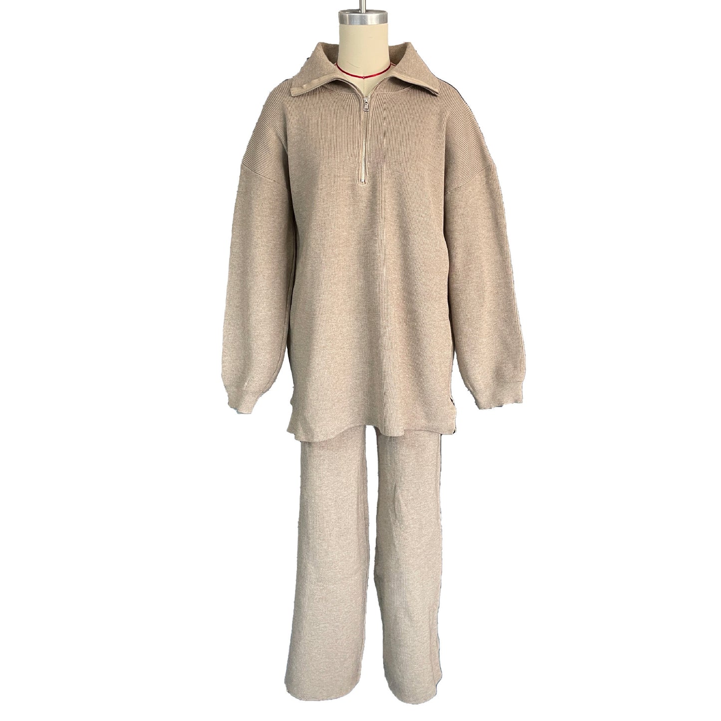 Half Zipper Sweaters Slouch Trousers Two-piece Set
