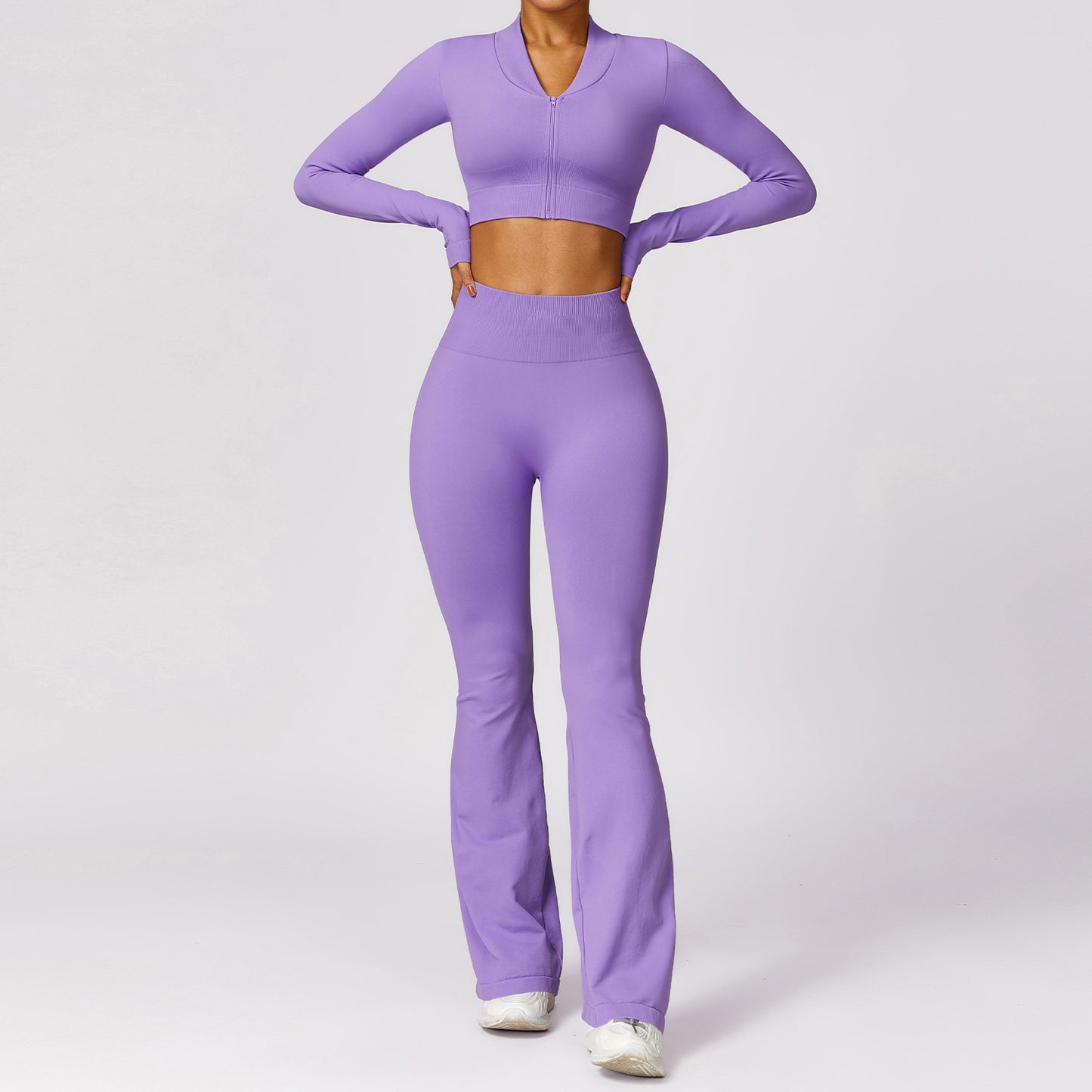 Fall Cropped Seamless Long-sleeved Yoga Flare pants set