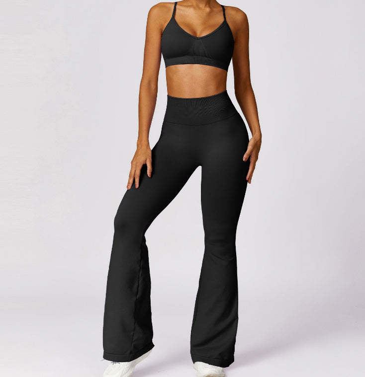 Fall Cropped Seamless Long-sleeved Yoga Flare pants set