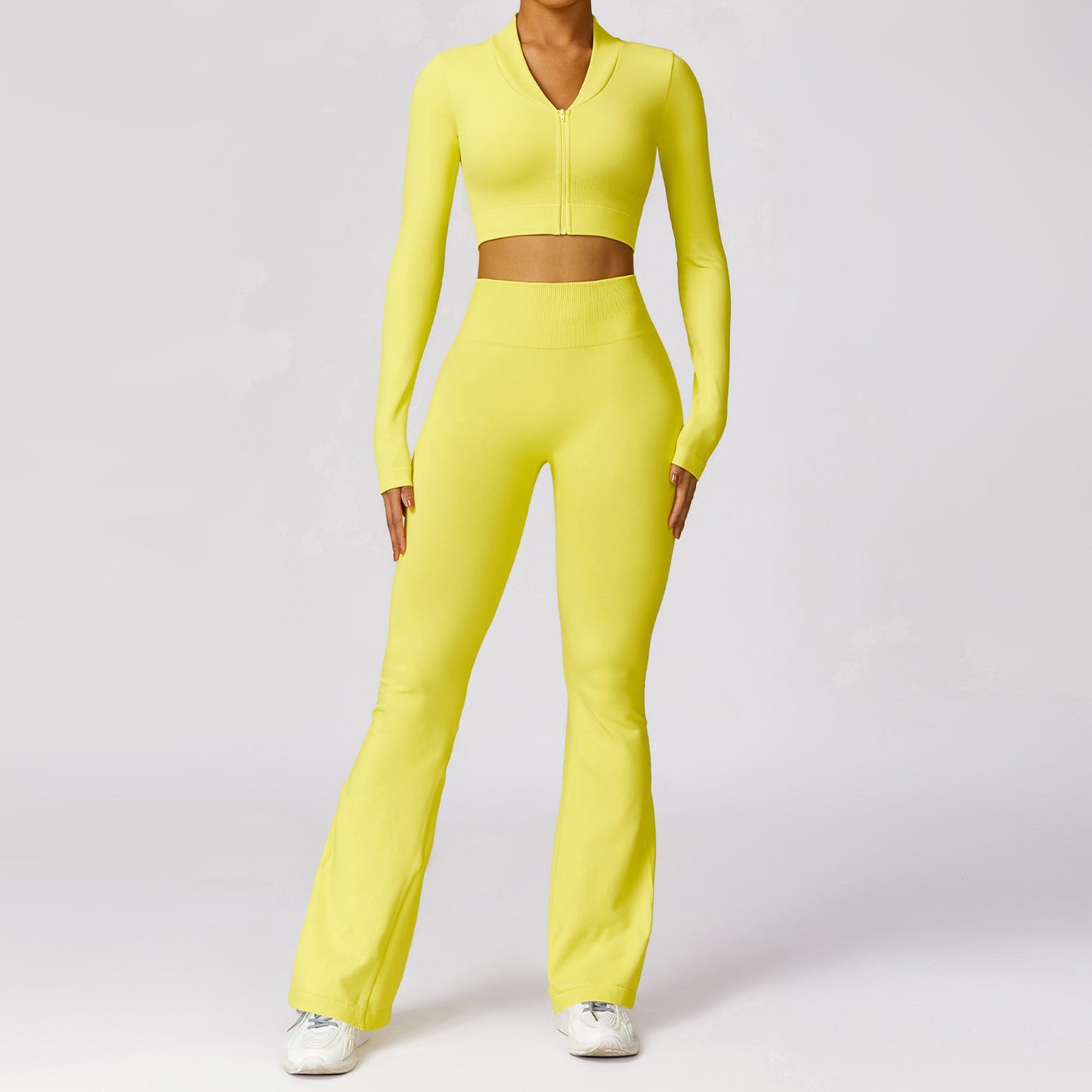 Fall Cropped Seamless Long-sleeved Yoga Flare pants set