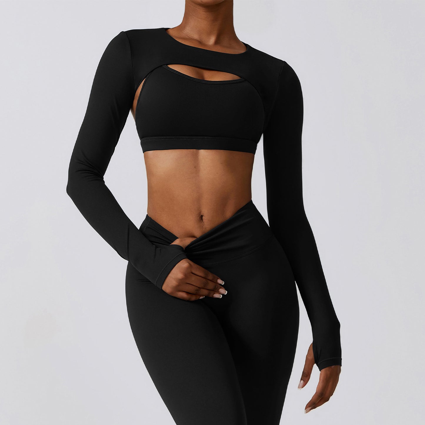 Long Sleeve Crop Nude Feel Workout Set
