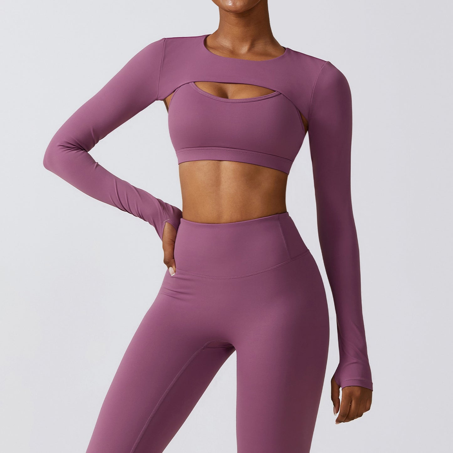 Long Sleeve Crop Nude Feel Workout Set