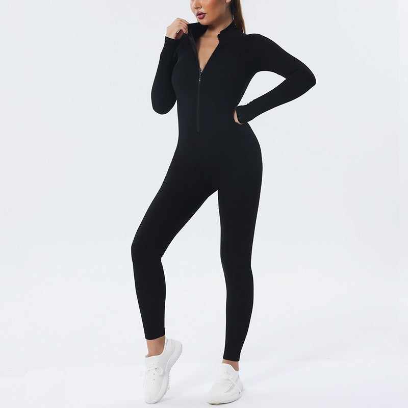 Zipper Seamless  Long Sleeve Jumpsuit