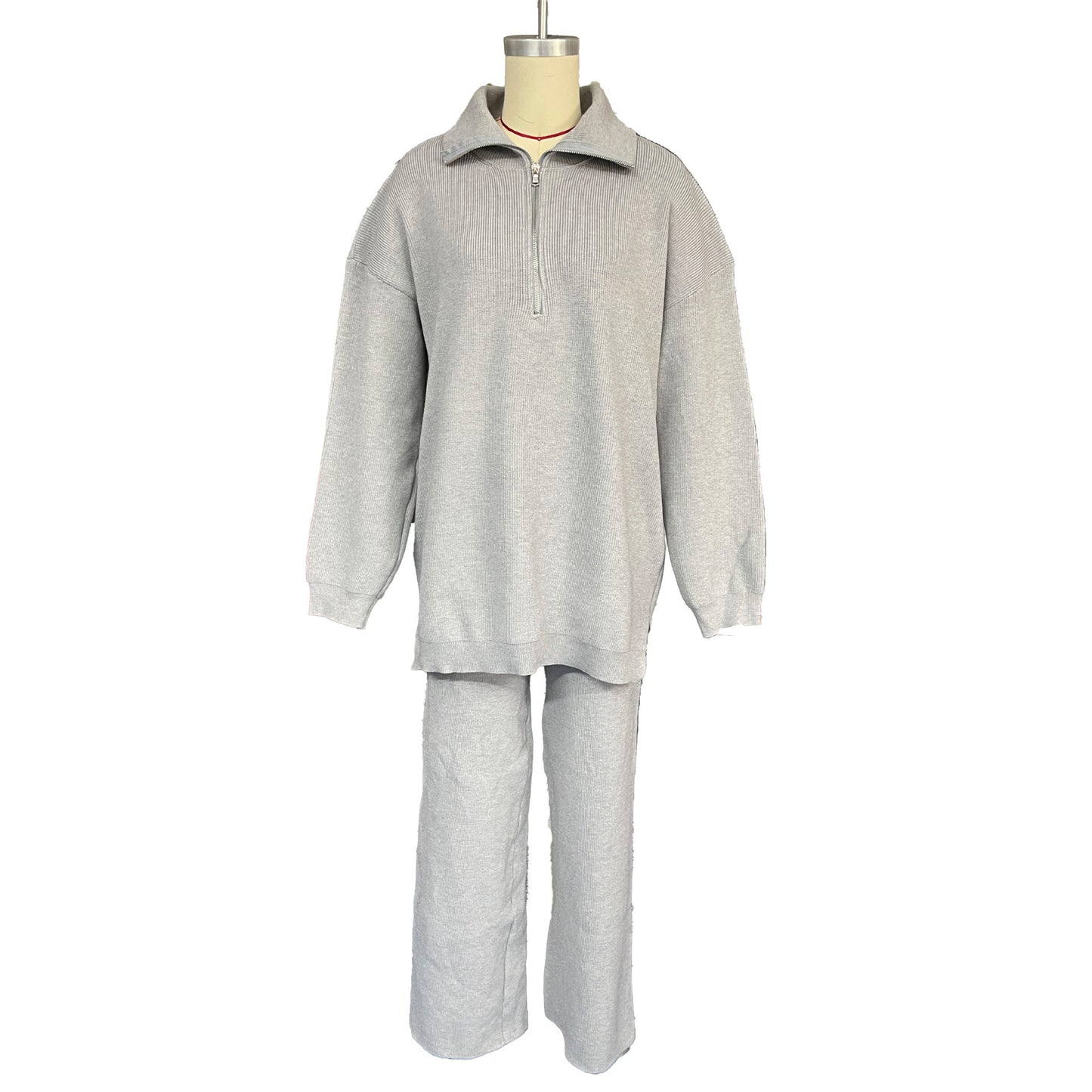 Half Zipper Sweaters Slouch Trousers Two-piece Set