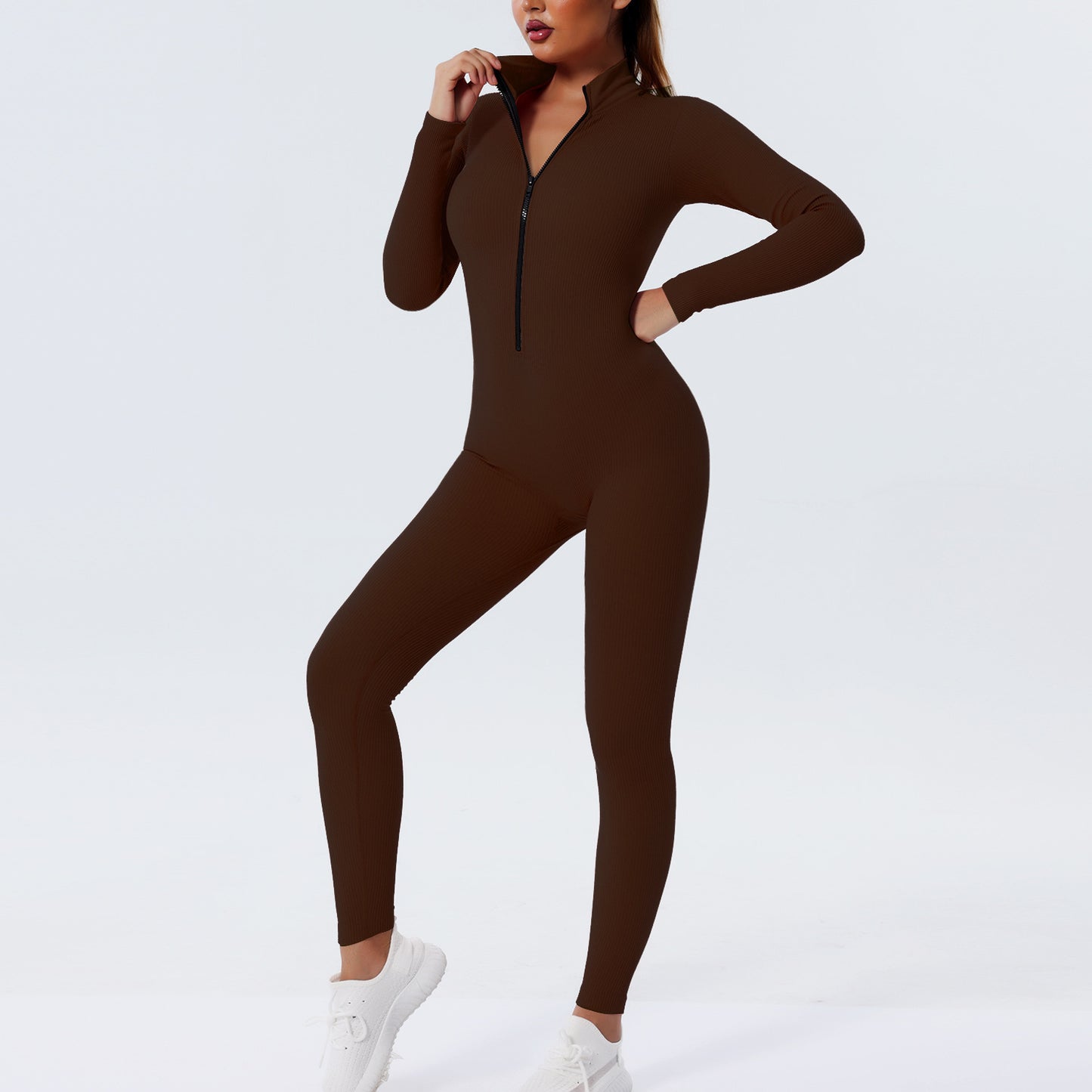 Zipper Seamless  Long Sleeve Jumpsuit