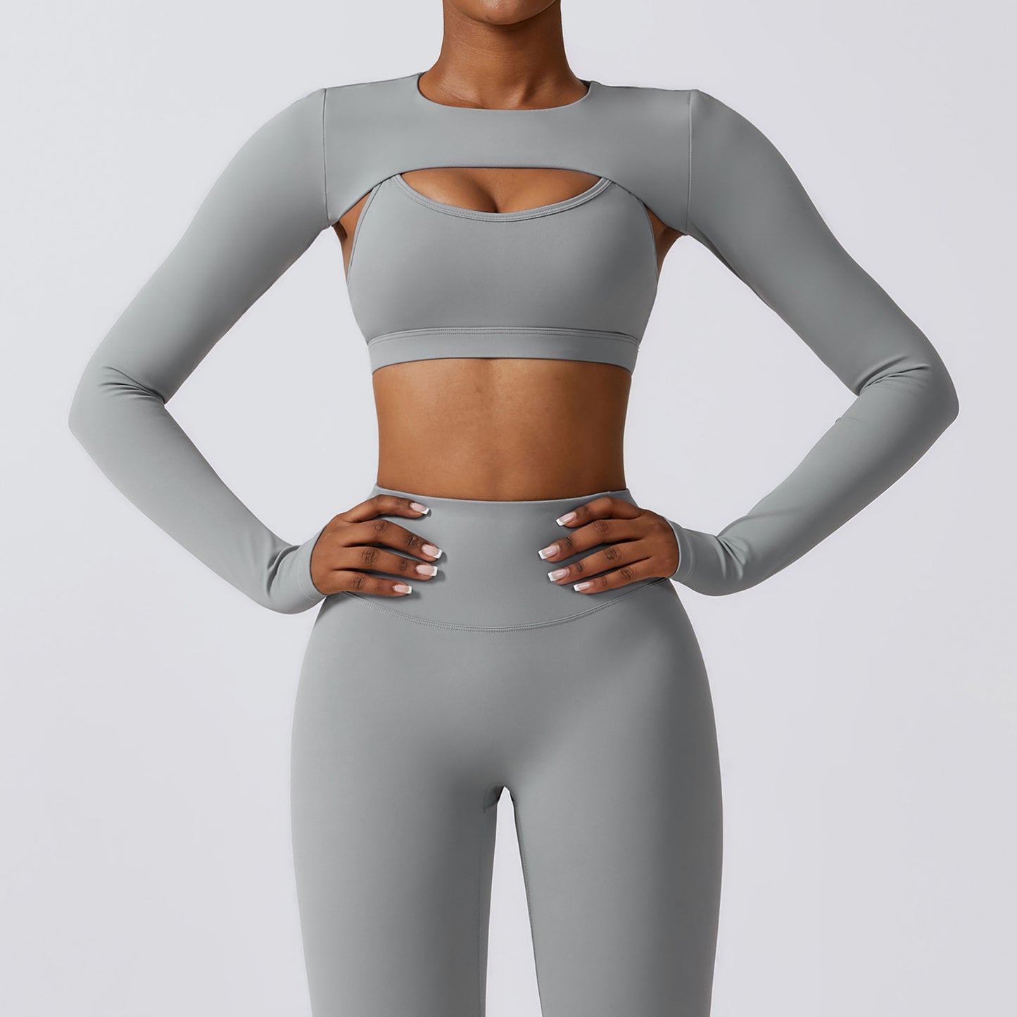 Long Sleeve Crop Nude Feel Workout Set