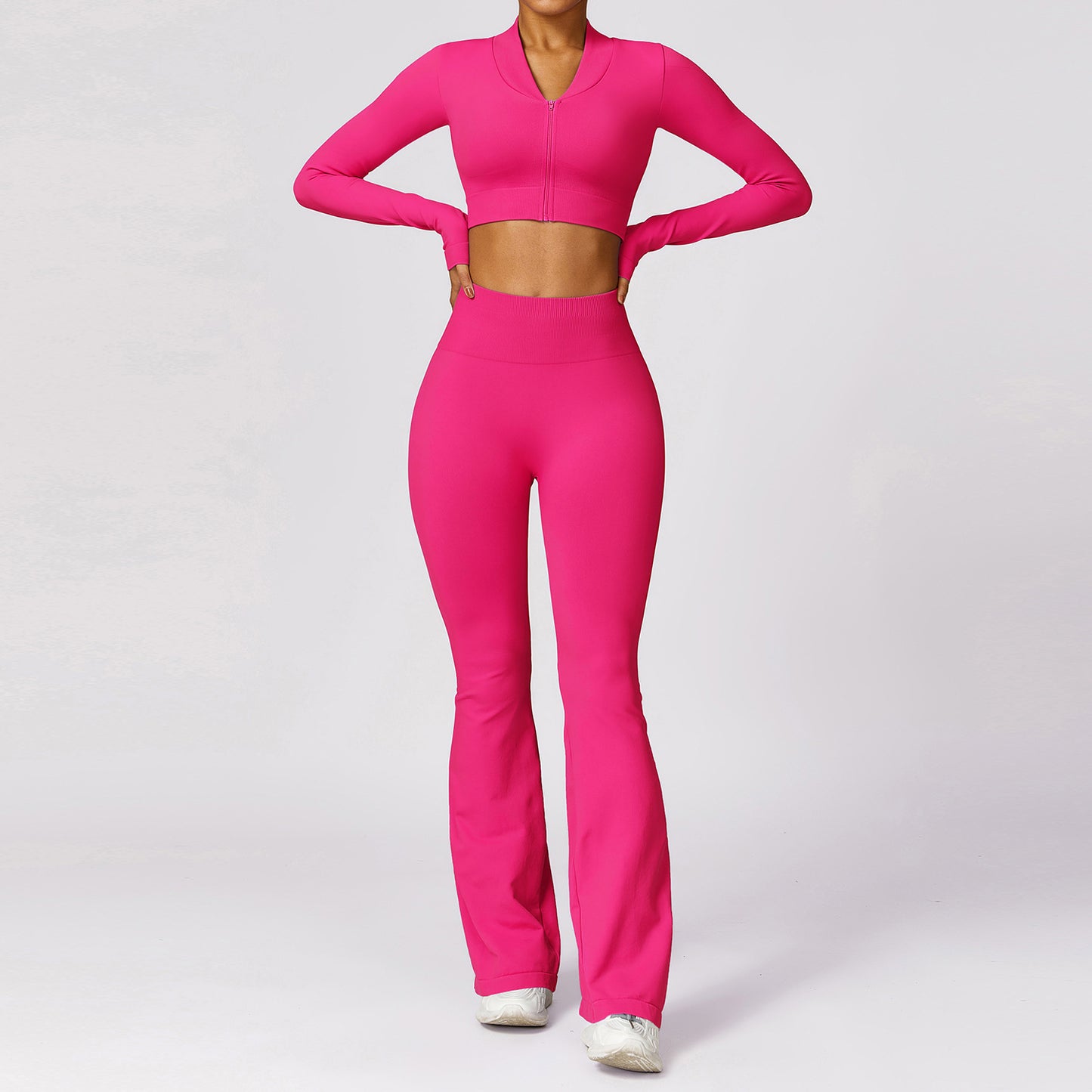 Fall Cropped Seamless Long-sleeved Yoga Flare pants set