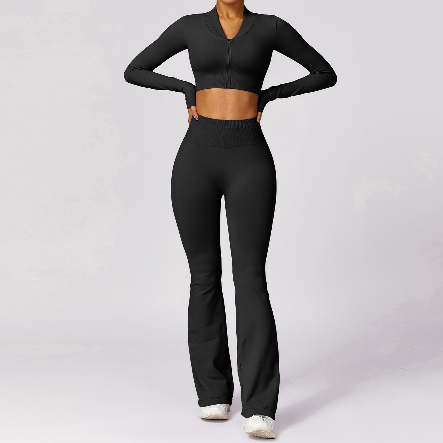 Fall Cropped Seamless Long-sleeved Yoga Flare pants set