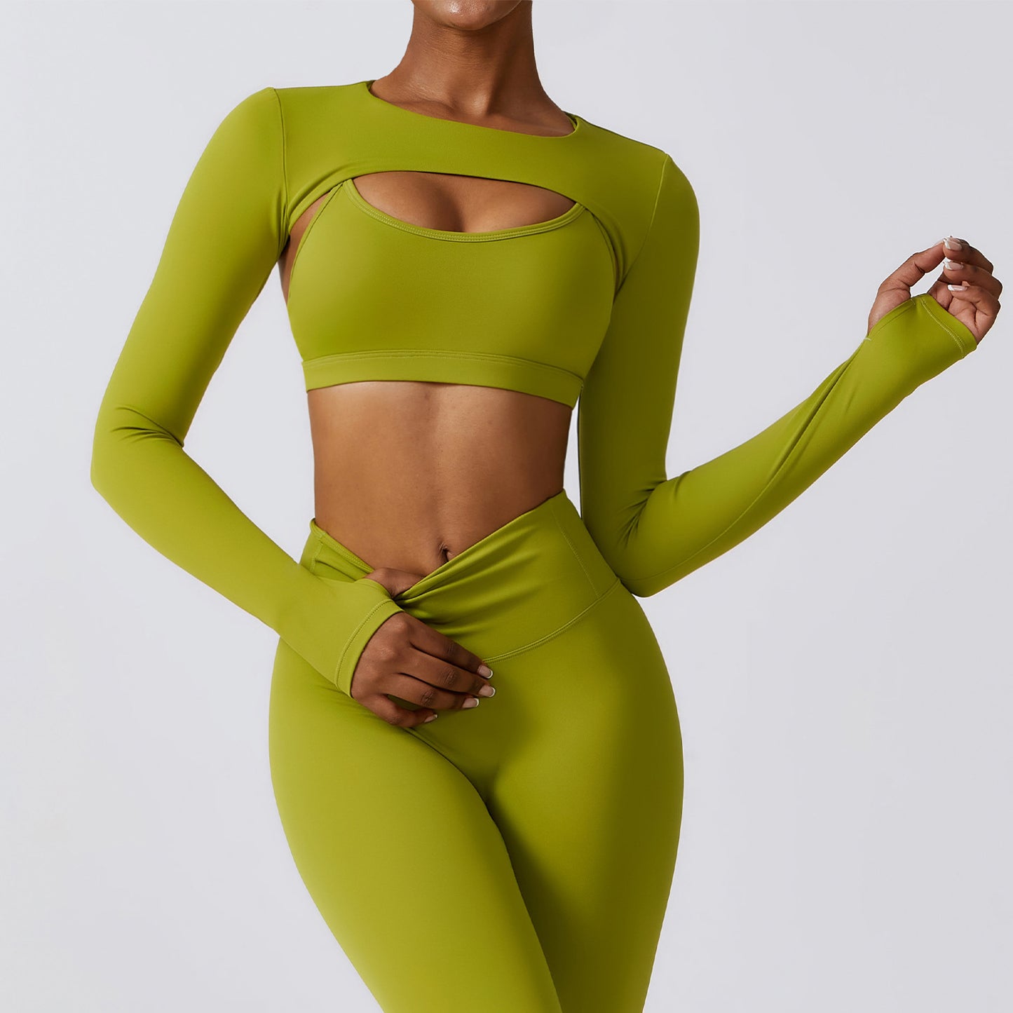 Long Sleeve Crop Nude Feel Workout Set